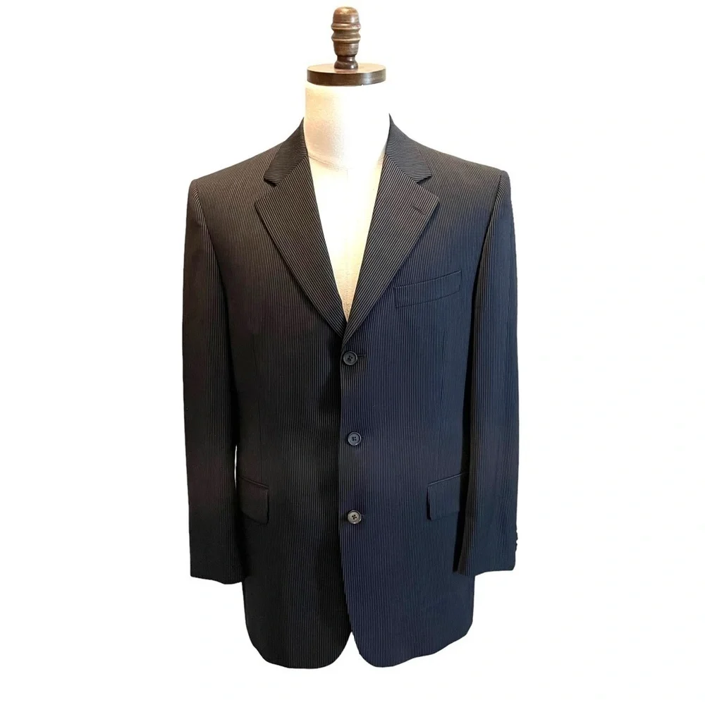 Jack Victor Suit Blazer Jacket Black Pinstripe 40R Wool Super 110 Workwear